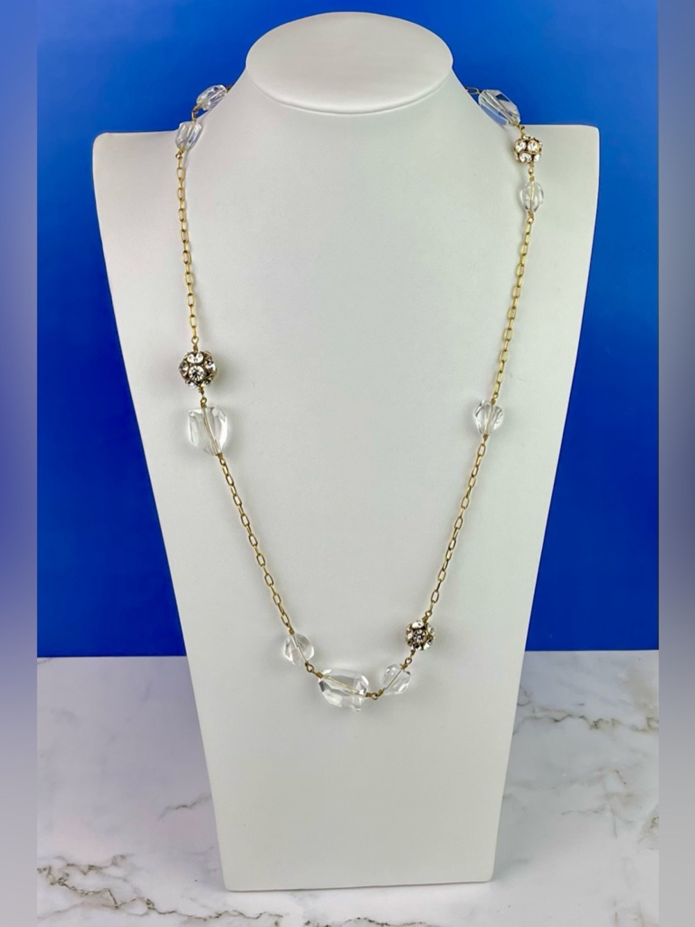 J. Crew Gold-Tone Long Station Necklace with Faceted Crystals